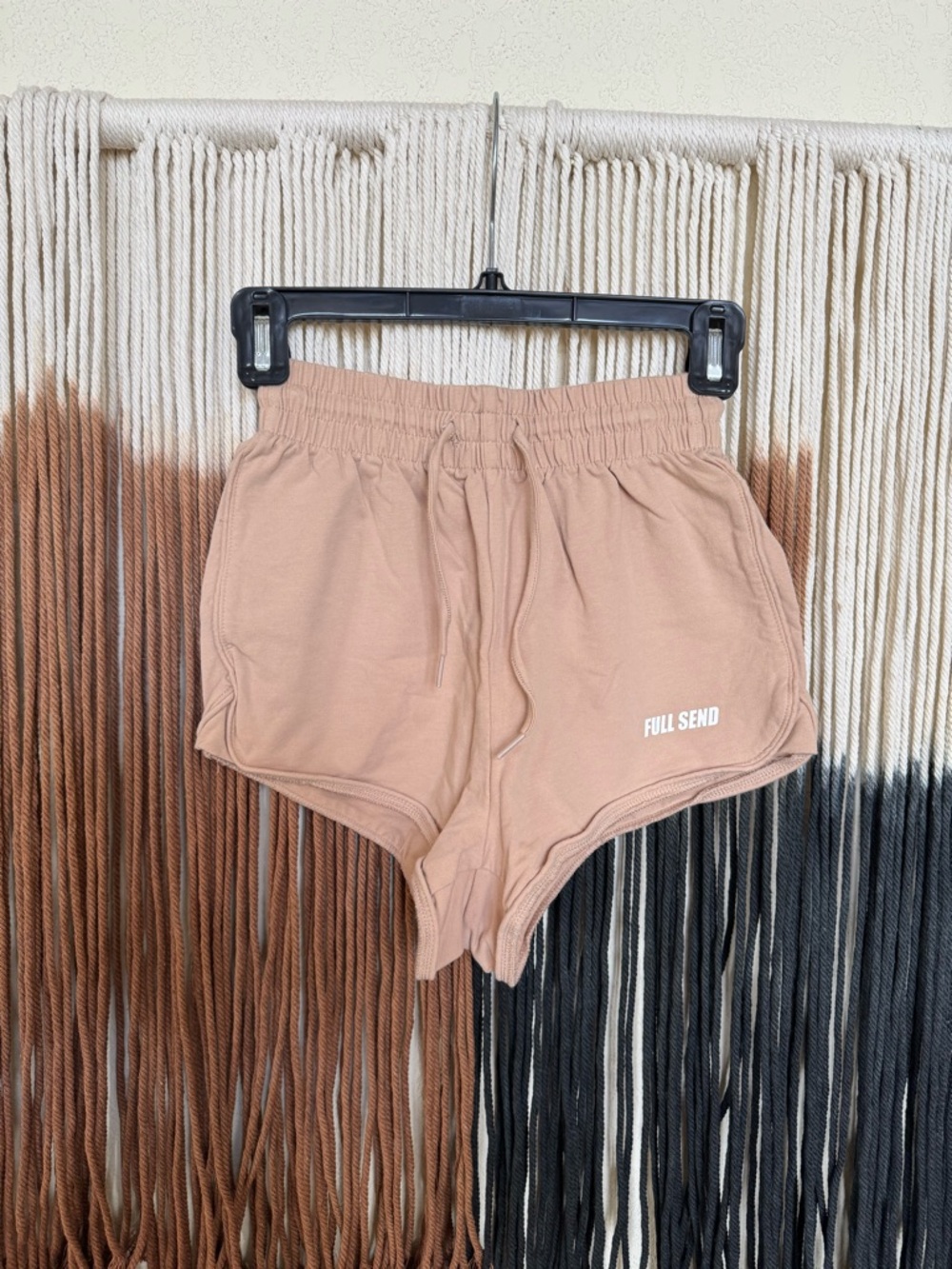 Full Send cream & white high waisted, cheeky shorts